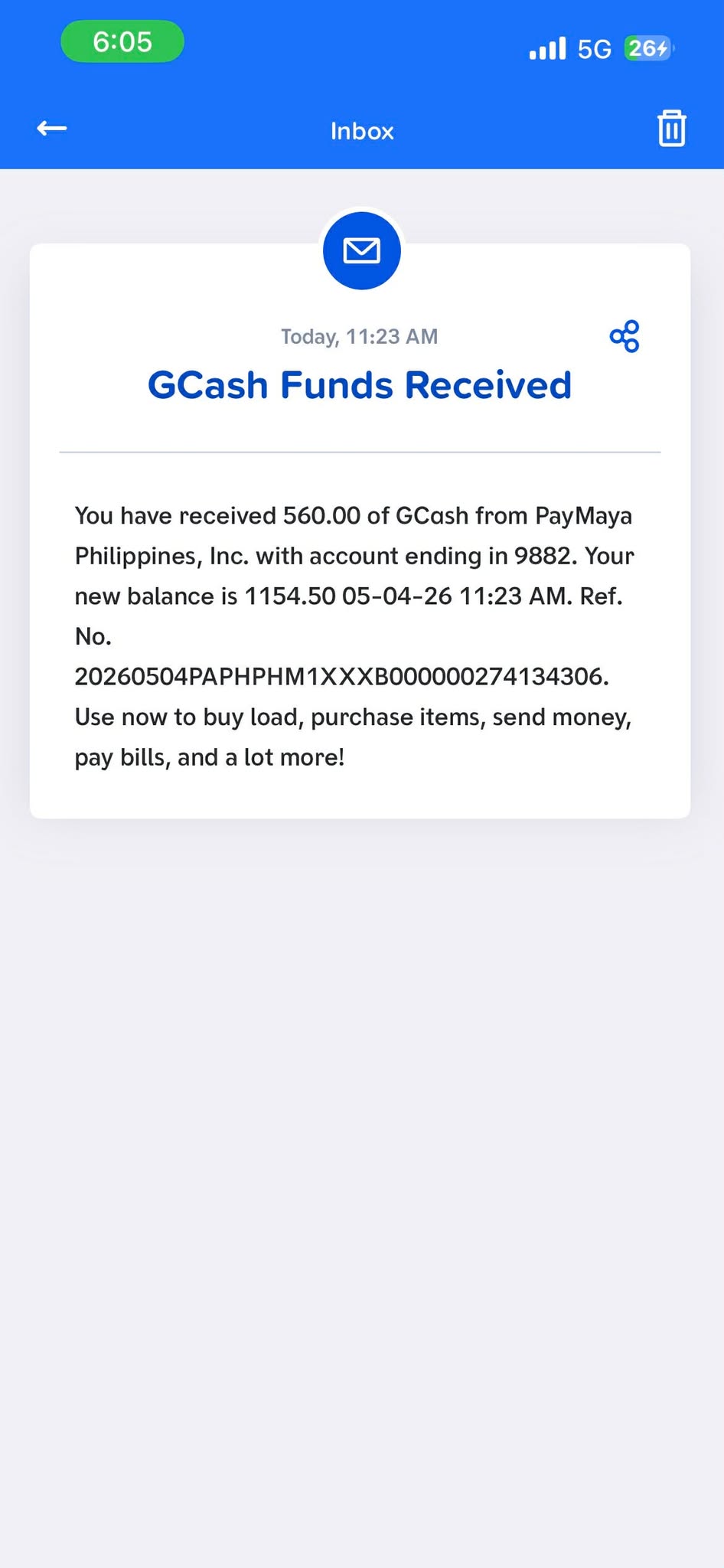 Received transaction example